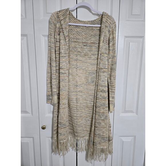 Live and let live large women's cream colored long knit open front cardigan - Picture 1 of 9